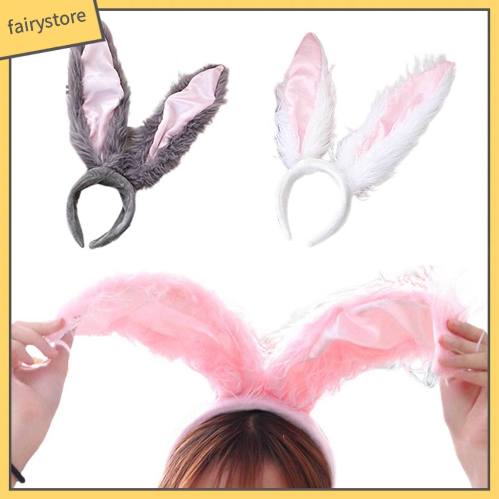 Băng Đô Cài Tóc Tai Thỏ Lông Xù Hoạt Hình Đáng Yêu Dành Cho Bé Gái