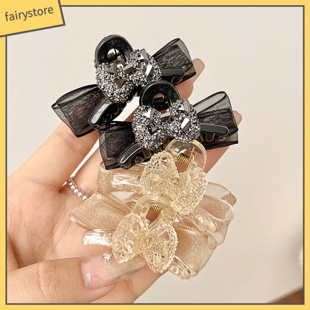 [FRO] Kẹp Tóc Hình Nơ Hai Mặt Đính Đá Nhỏ Co Giãn Chống Trượt Trang Trí Tóc Tạo Kiểu Dành Cho Nữ