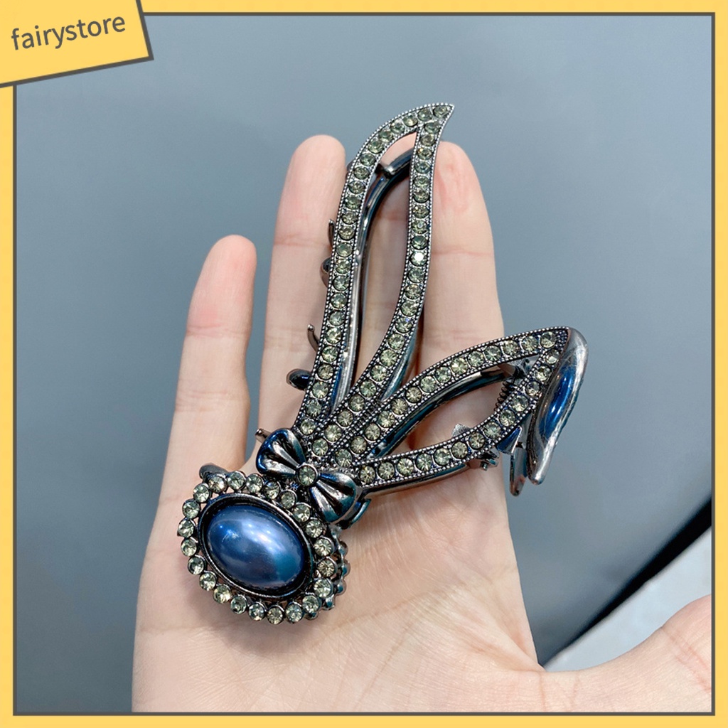 Kẹp Tóc Càng Cua Đính Đá Và Ngọc Trai Giả Hình Tai Thỏ Bằng Thép Không Gỉ