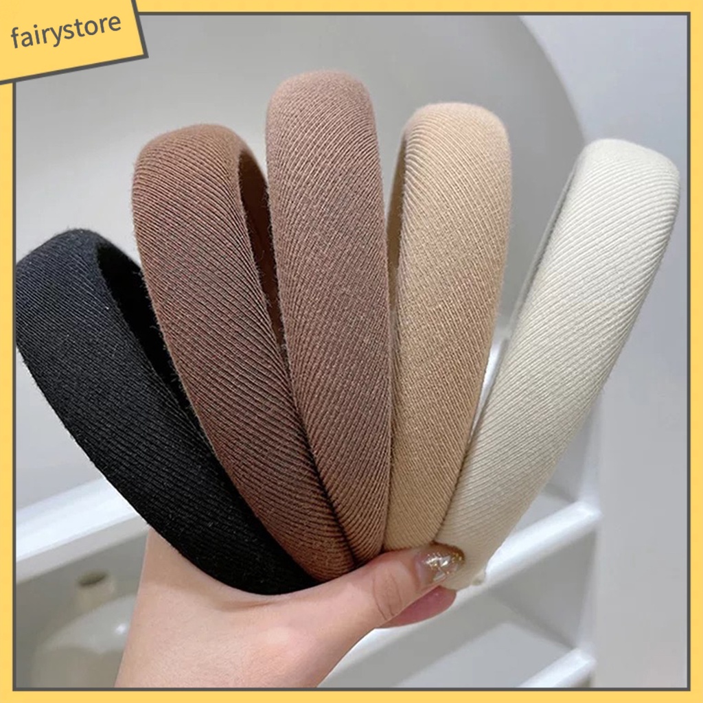 Băng Đô Cài Tóc Bản Rộng Bằng Xốp Co Giãn Tốt Màu Trơn Đơn Giản