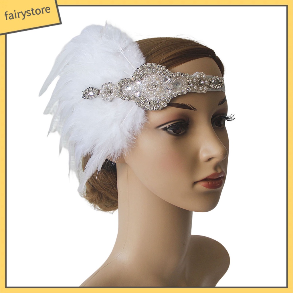 [FRO] Cài Tóc Đính Đá Ngọc Trai Giả Phối Lông Vũ Tua Rua Phong Cách Vintage Cho Cô Dâu