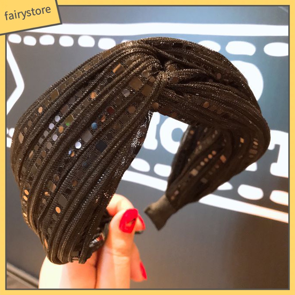 Băng Đô Cài Tóc Bản To Đính Sequin Lấp Lánh Phong Cách Vintage Cho Nữ