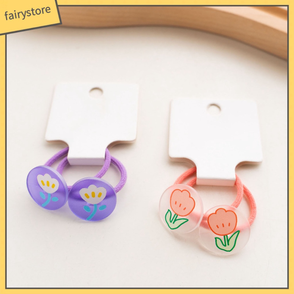 1 Cặp Dây Buộc Tóc Cao Su Mềm In Hoa Màu Kẹo Ngọt Dành Cho Bé