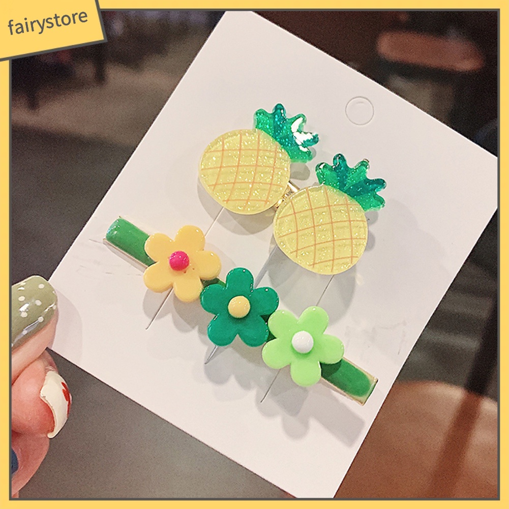 Set 2 Kẹp Tóc Hình Hoa / Trái Cây Dễ Thương Cho Bé Gái