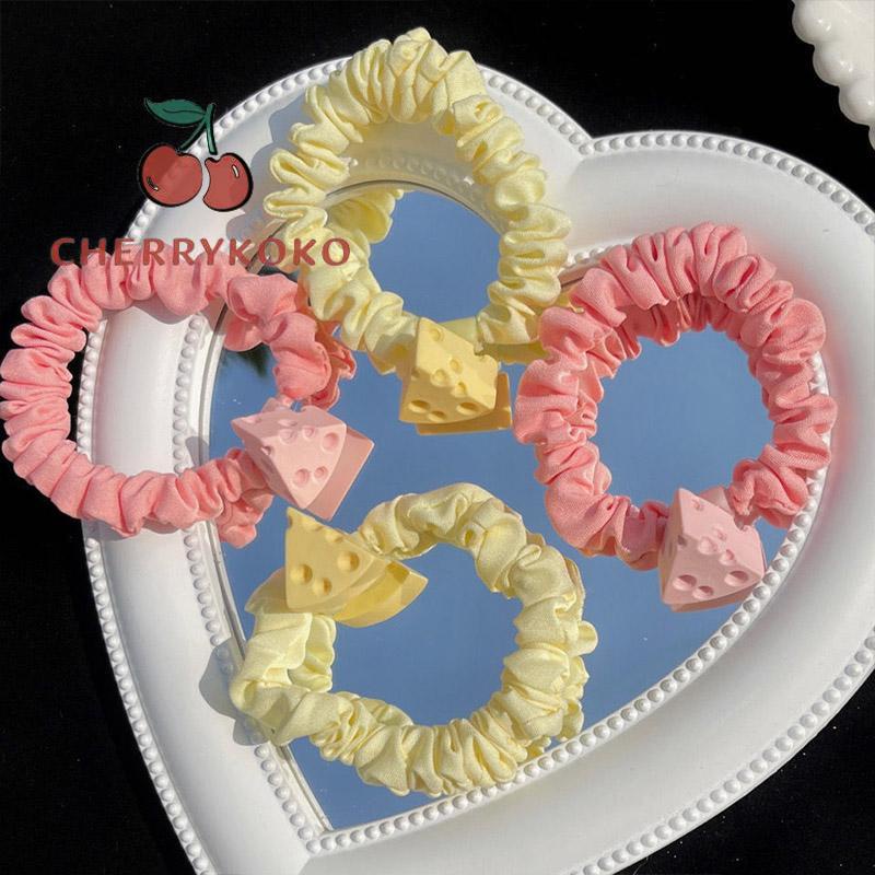🍒🍒CHERRYKOKO Dây Cột Tóc Cỡ Lớn Họa Tiết Hoạt Hình Phô Mai Dễ Thương Cho Nữ