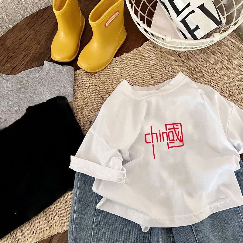 Áo Thun Cotton Tay Ngắn Cổ Tròn In Họa Tiết Hoạt Hình Thời Trang Mùa Hè Cho Bé Trai Và Gái