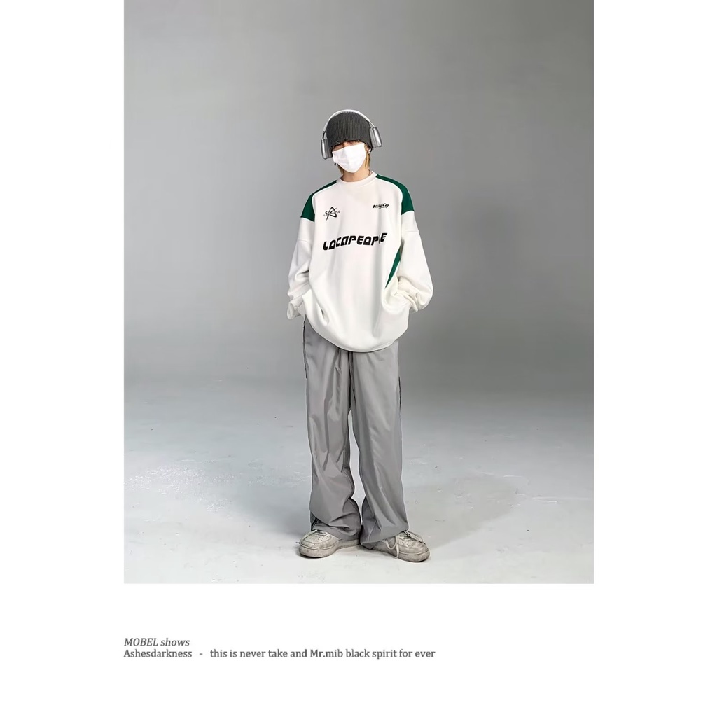 Áo Nỉ Tay Dài Cổ Tròn Màu Sắc Tương Phản Phong Cách Retro