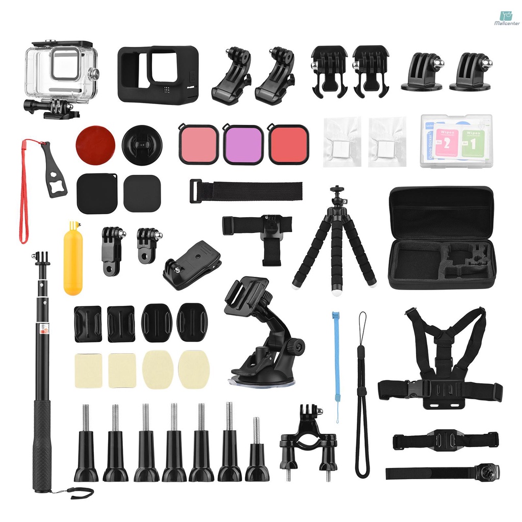 Andoer Action Camera Accessories Kit Sports Camera Accessories Set with Waterproop Housing Silicone Protective Case Selfie Stick Various Mount Bracket and More Replacement for   10/9 Black with Carryi