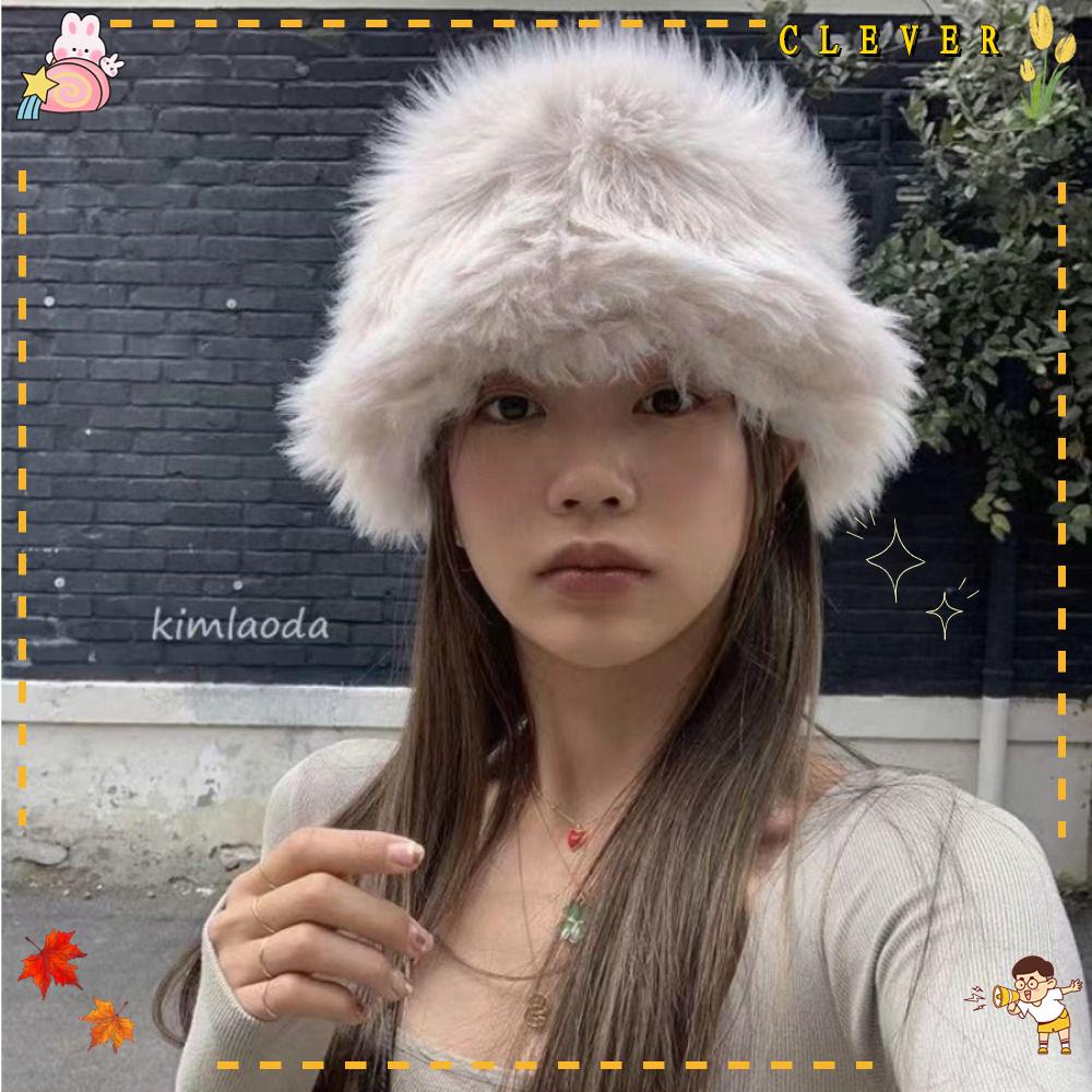Mũ Câu Cá Giả Lông Chồn Dày Dặn Ấm Áp Sang Trọng Y2k