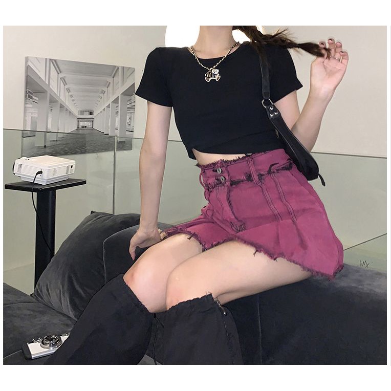 Y2k Chân Váy Jean Denim Chữ a Lưng Cao Xếp Ly Thời Trang Mùa Hè Dành Cho Nữ