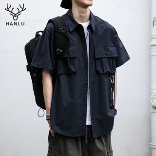 HANLU Áo Sơ Mi Nam Ngắn Tay Form Rộng Thời Trang Mới