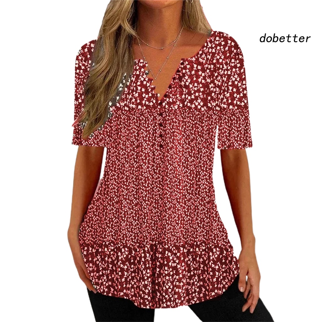 [DO] Áo Sơ Mi Mùa Hè Dáng Rộng Cổ Chữ V Tay Ngắn In Họa Tiết Hoa Cổ Điển Kích Thước Lớn Mặc Hàng Ngày Cho Nữ