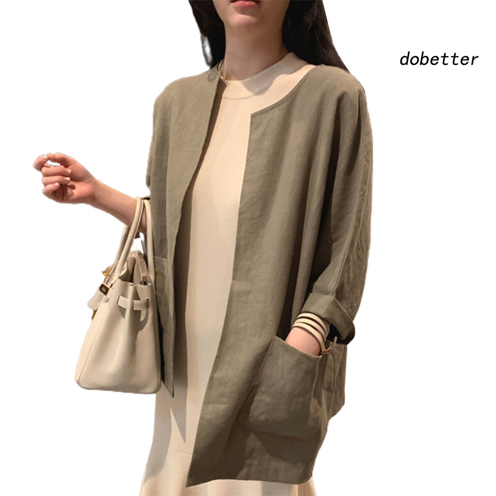 Áo Khoác Cardigan Cổ Tròn Tay Dài Dáng Rộng Phối Túi Trước Nhanh Khô Thời Trang Mùa Hè Cho Nữ