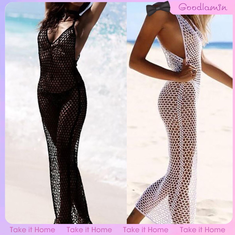 Goodlaminyz Áo Khoác Ngoài Bikini Dạng Lưới Dài Khoét Rỗng Mặc Ngoài Bikini Đi Biển Dành Cho Nữ