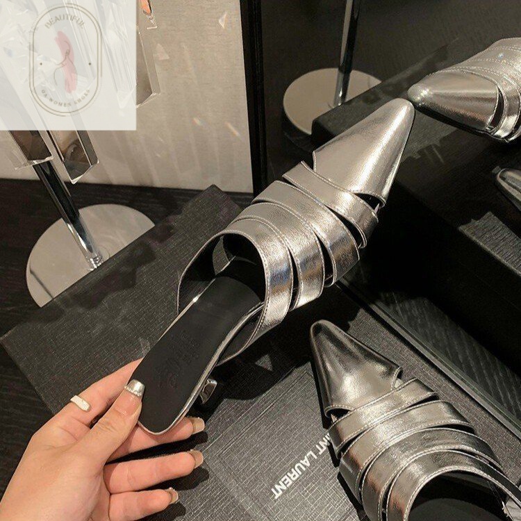 Hàng Mới Về Dép Cao Gót Mũi Nhọn Bằng Da Bóng Thời Trang Mùa Hè 2023 Dành Cho Nữ