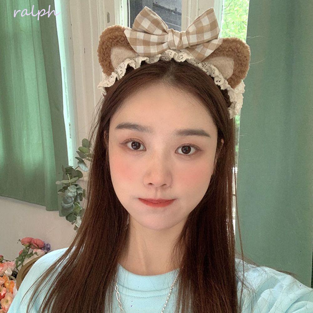 Băng Đô Cài Tóc Rửa Mặt Bằng Vải Ren Kẻ Sọc Thời Trang Dễ Thương Dành Cho Bạn Nữ