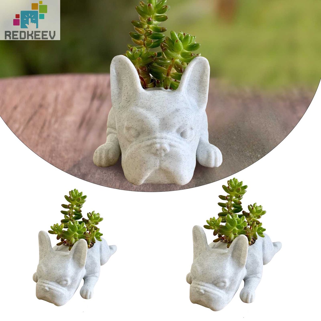 Chậu Hoa Hình Chó Bull Bằng Nhựa Resin Thủ Công Trang Trí Sân Vườn