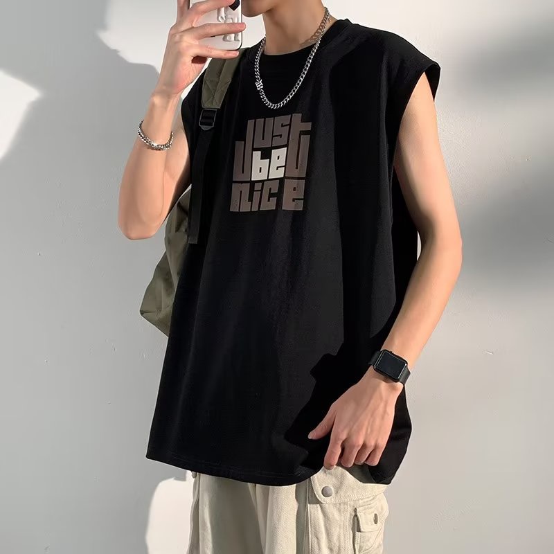 Áo thun ba lỗ EERSHENSHI dáng rộng thoáng khí in chữ phong cách Mỹ thời trang cho nam