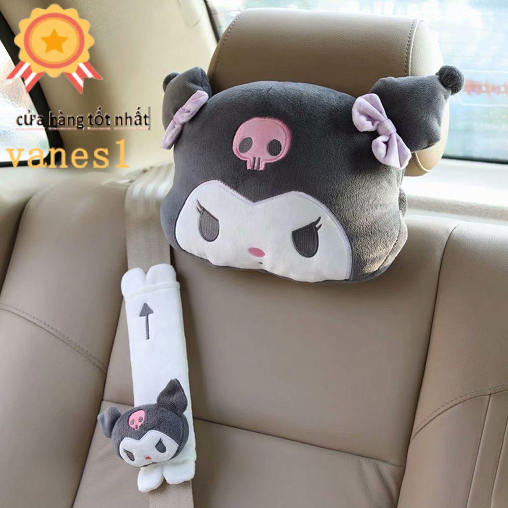 Gối Tựa Cổ Gắn Dây Đai An Toàn Xe Hơi Họa Tiết Hoạt Hình Quỷ Đen Dễ Thương VANES1