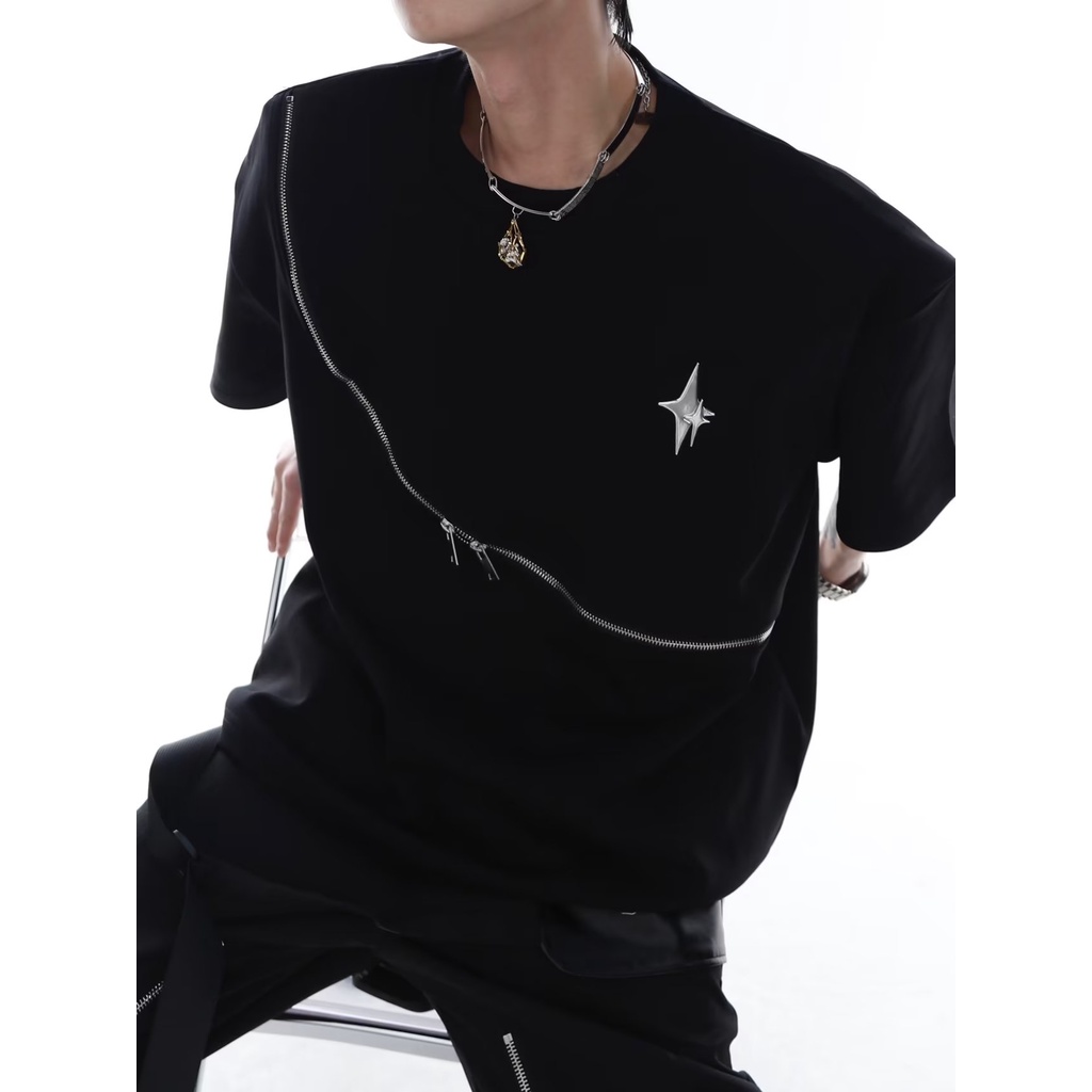 Áo Thun Cotton Nguyên Chất Tay Ngắn Cổ Tròn Khóa Kéo In Ba Chiều Thời Trang Mùa Hè Cho Nam