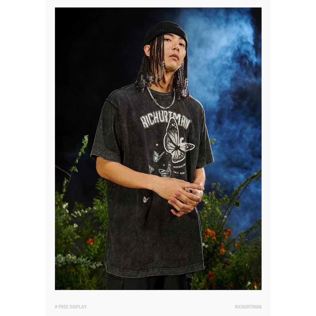 Áo Thun Tay Ngắn Cổ Tròn Dáng Rộng In Hình Bướm Phong Cách Retro Mỹ Thời Trang Mùa Hè Cá Tính