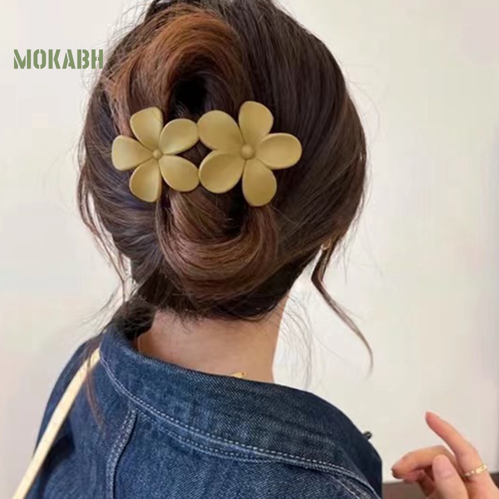 Kẹp Tóc Hình Hoa Hai Lớp Chống Trượt Chống Rơi Màu Trơn Thanh Lịch