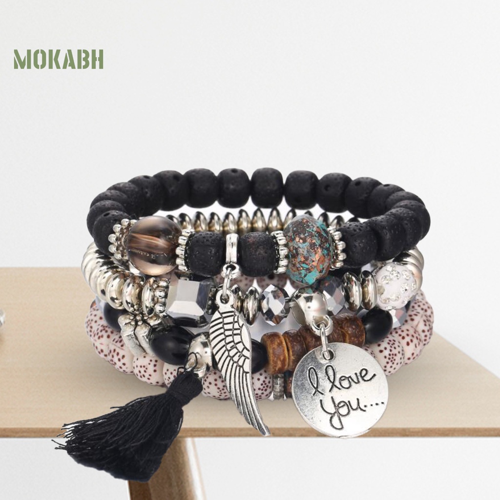 [Mok Abh] Bộ 4 Vòng Tay Chuỗi Hạt Nhiều Lớp Phong Cách Bohemian