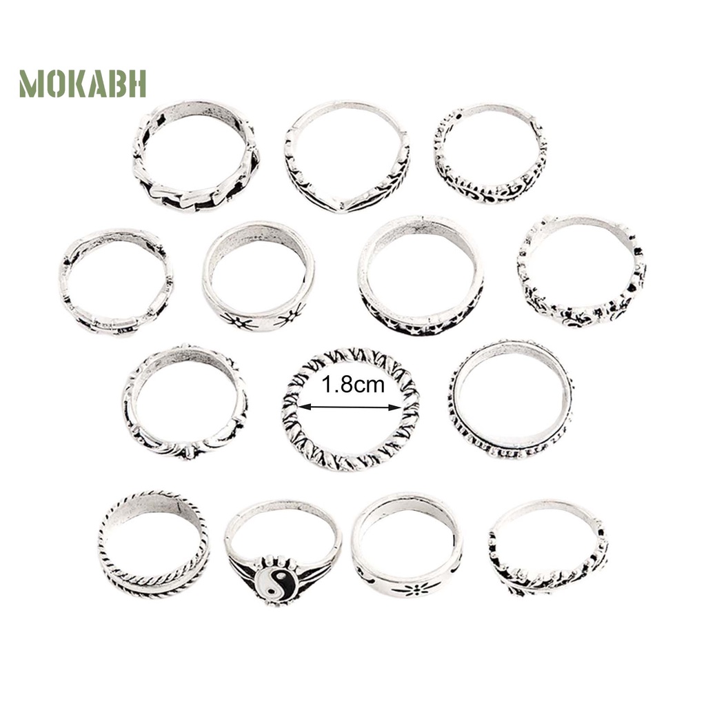 [Mok Abh] Bộ 14 Nhẫn Đeo Khớp Ngón Tay Thiết Kế Tinh Tế Dễ Phối Đồ Thời Trang Cho Nữ