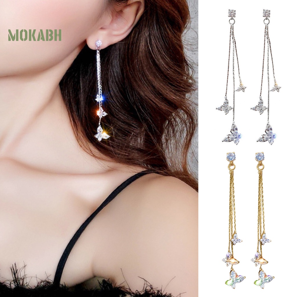 1 Đôi Bông Tai Hình Con Bướm Có Đính Đá Zircon Lấp Lánh Phong Cách Bohemia Dành Cho Nữ