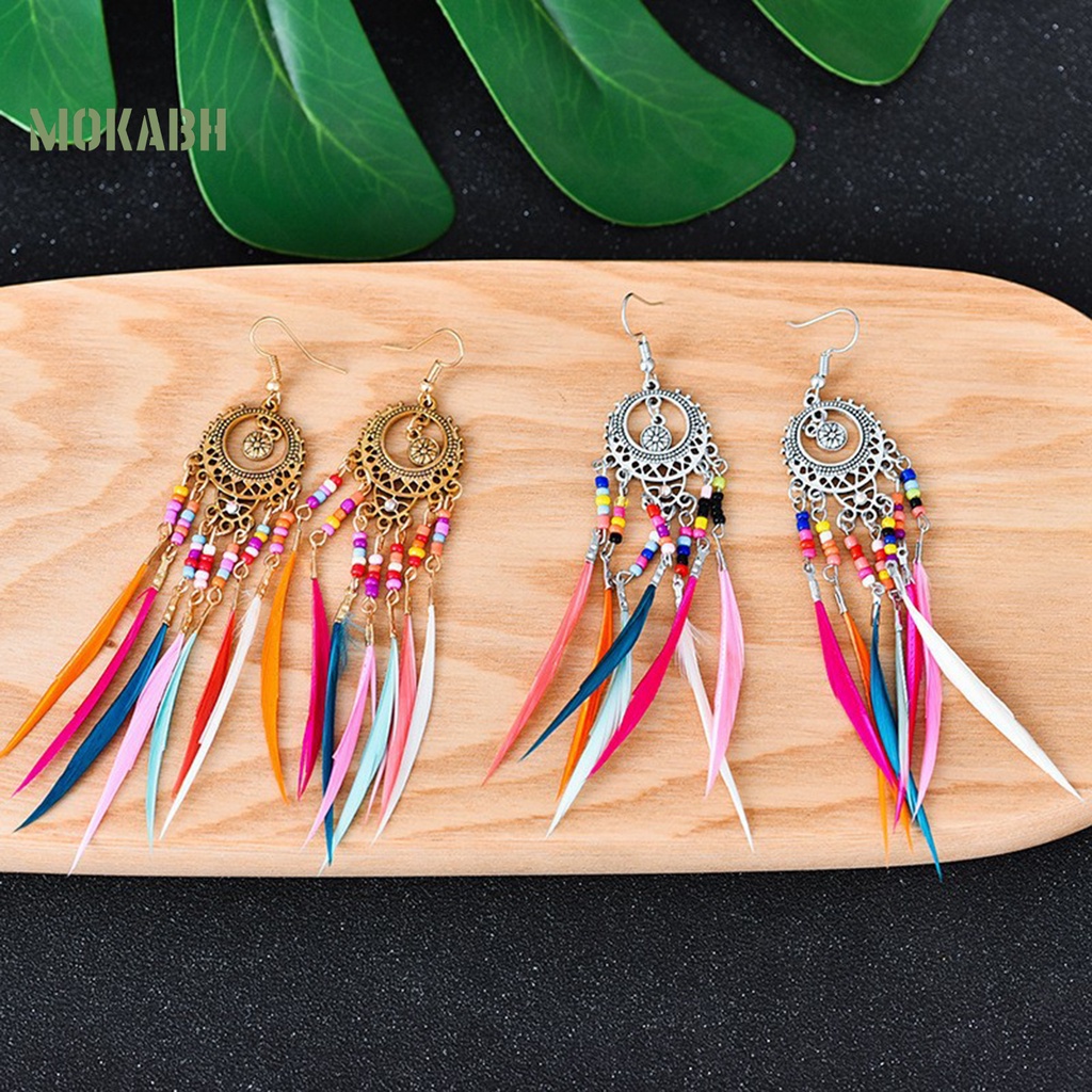 1 Đôi Bông Tai Hình Lông Vũ Nhiều Màu Sắc Phong Cách Bohemian
