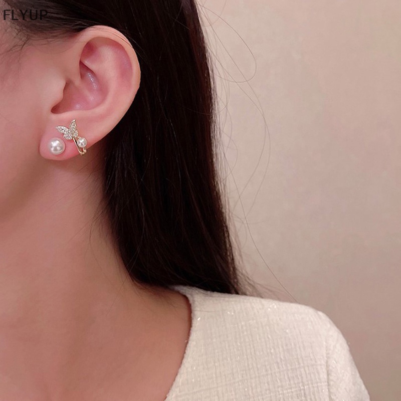 Bông Tai Treo Hình Bướm Đính Ngọc Trai Cao Cấp Sang Trọng Cho Nữ