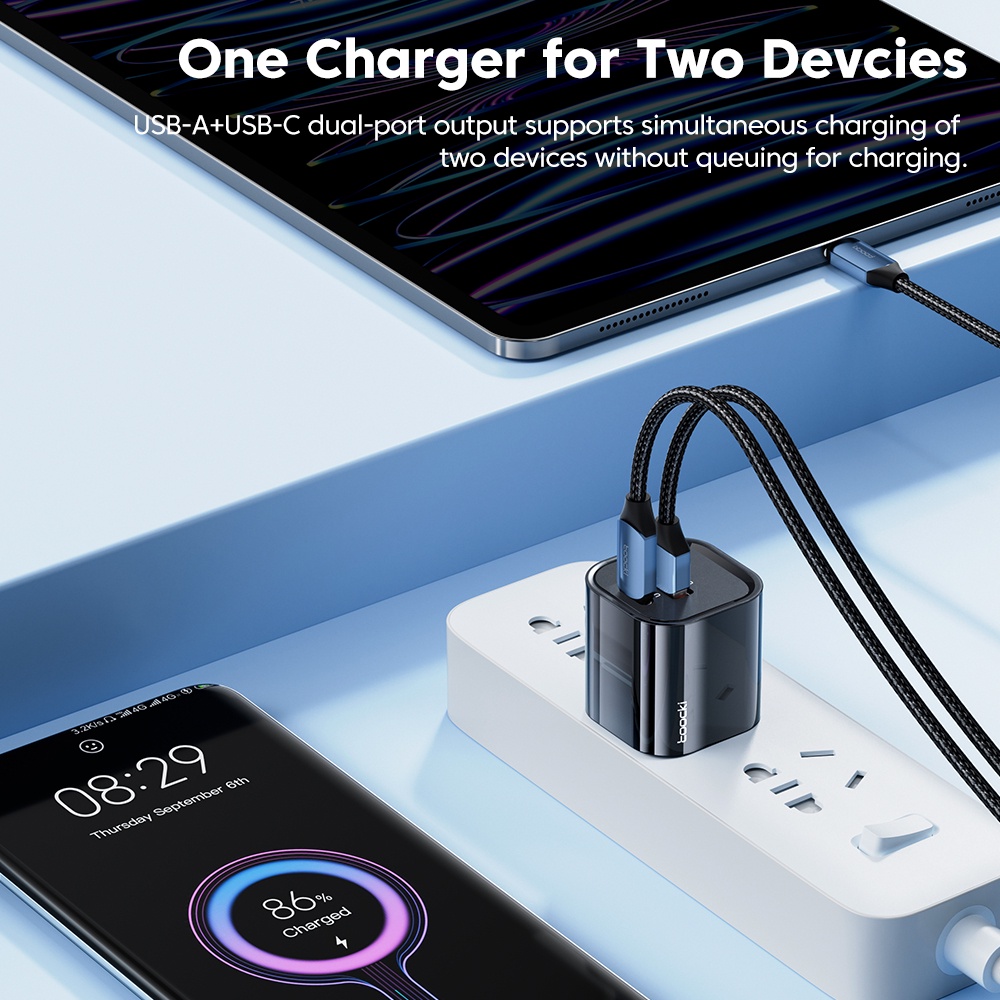 Cục Sạc Nhanh Toocki GaN 33W Hai Cổng USB Type C QC3.0 PD 3.0 PPS 27W USB