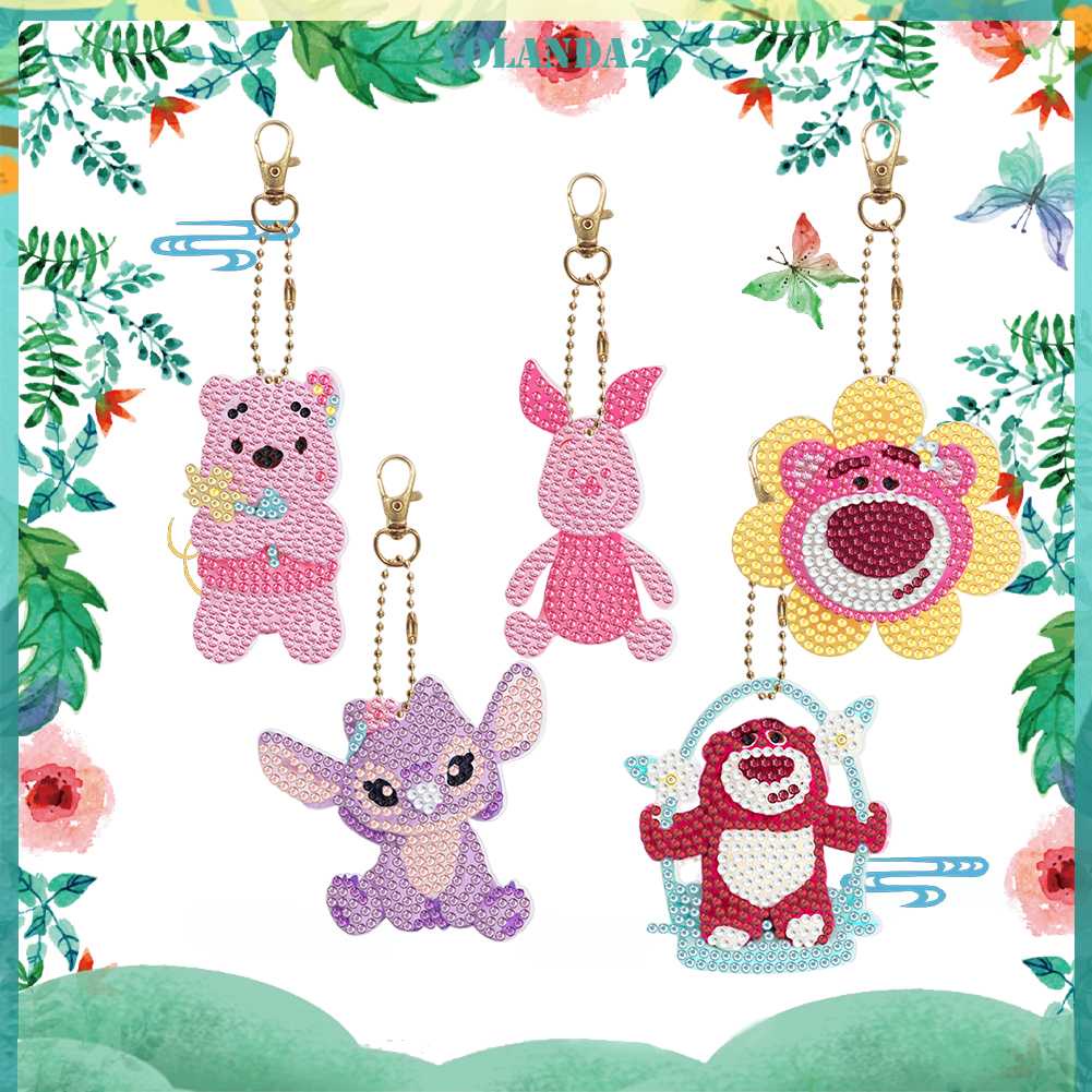 Móc Chìa Khóa Kim Cương 5D Họa Tiết Hoạt Hình Hai Mặt DIY Dành Cho Người Mới Bắt Đầu