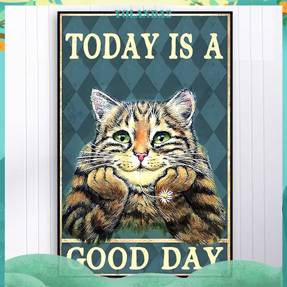 Tranh Đính Đá Kim Cương Toàn Bộ 5D DIY Hình Vẽ Mèo Và Chữ Trang Trí Nhà Cửa