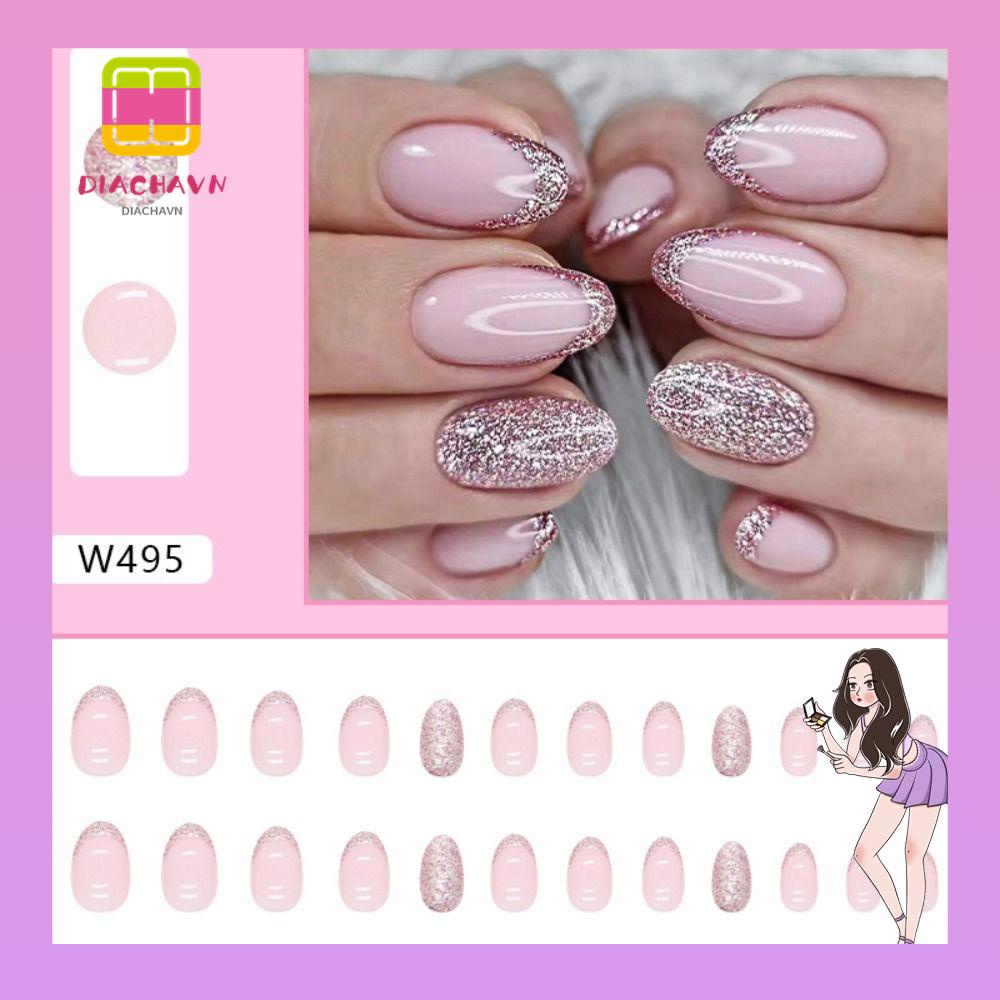 Set 24 Móng Tay Giả Che Phủ Toàn Diện Hình Oval DIY