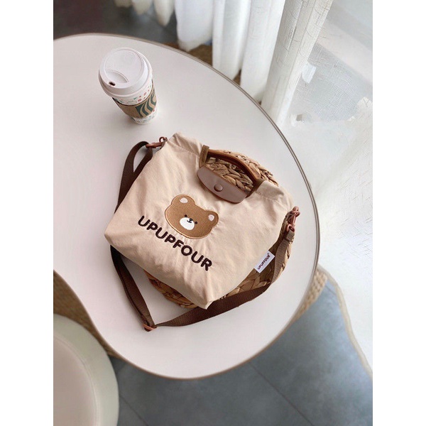 Túi Xách Đeo Vai Nhẹ Nhàng Thêu Họa Tiết Gấu Dễ Thương Kiểu Hàn Quốc