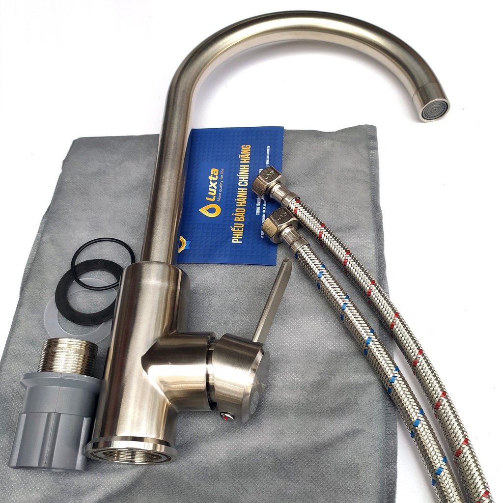 Vòi Bếp Vòi Rửa Chén Bát INOX 304 Nóng Lạnh LUXTA L3219 - Thân tròn xoay 360 kèm cặp dây cấp