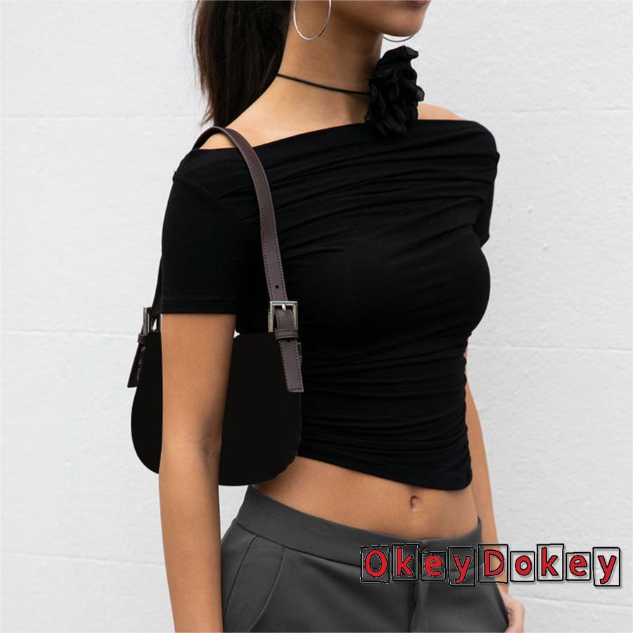 Áo Croptop Trễ Vai Tay Ngắn Dáng Ôm Thời Trang Cho Nữ