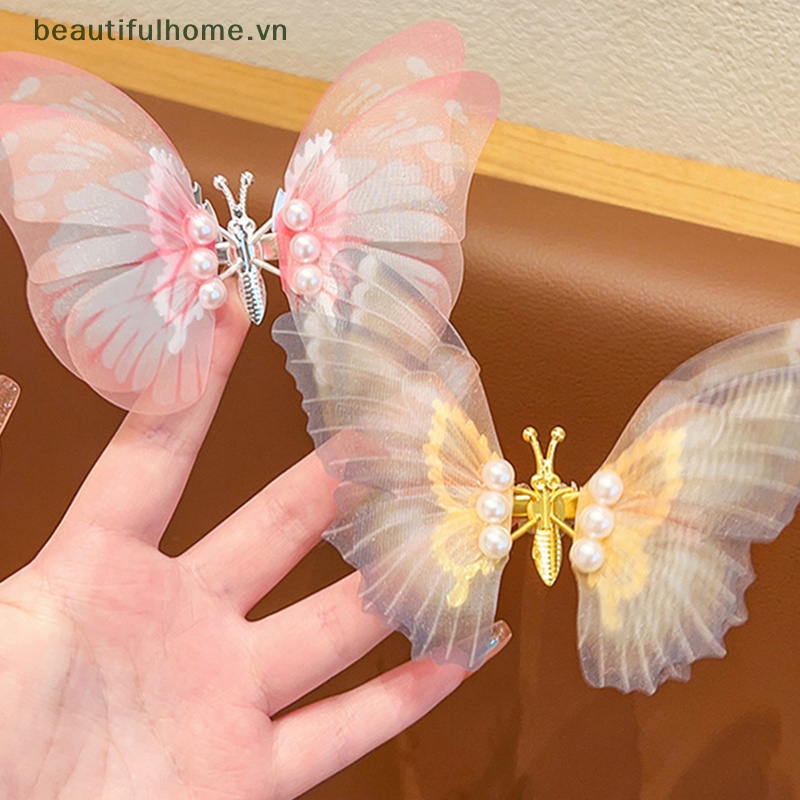 Kẹp Tóc Hình Cánh Bướm Đính Ngọc Trai Xinh Xắn Cho Bé Gái