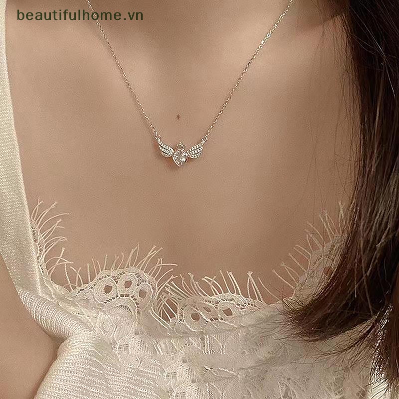 [beautifulhome] Vòng cổ Pha Lê Hình Cánh Trái Tim Phong Cách Ins Nhẹ Nhàng Thời Trang Dễ Phối Đồ Trang Sức Cho Nữ [beauty]