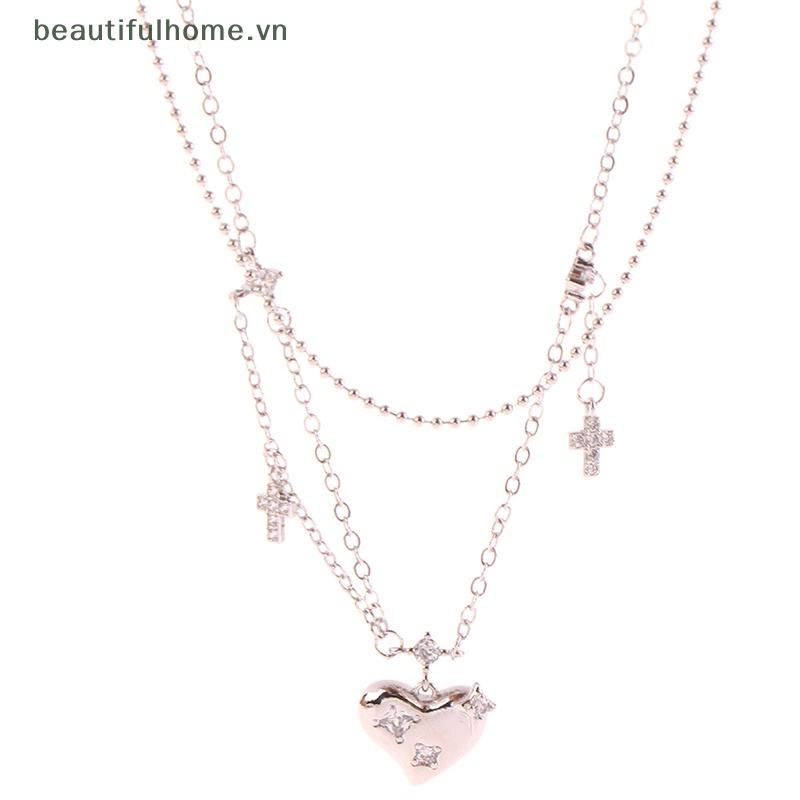 [beautifulhome] Vòng Cổ Choker Dây Xích Mặt Chữ Thập Đính Đá Zircon Trái Tim Cho Nữ Dự Tiệc [beauty]