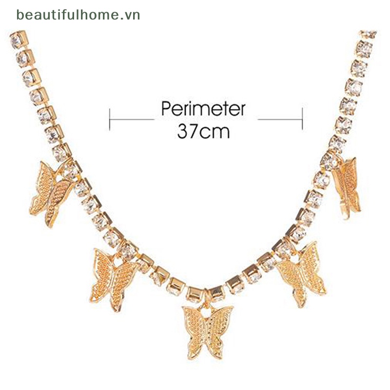 [beautifulhome] Vòng Cổ Choker Vàng Mặt Hình Bướm Đính Đá Cổ Điển Thời Trang Dành Cho Nữ
