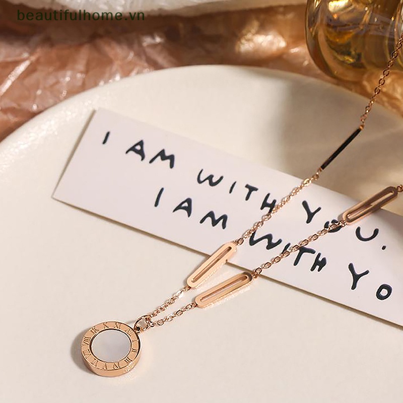 [beautifulhome] Vòng cổ Hai Mặt Hình Tròn Bằng Thép Titan Màu Trắng Đen Cá Tính Dễ Phối Đồ Dành Cho Nữ [beauty]