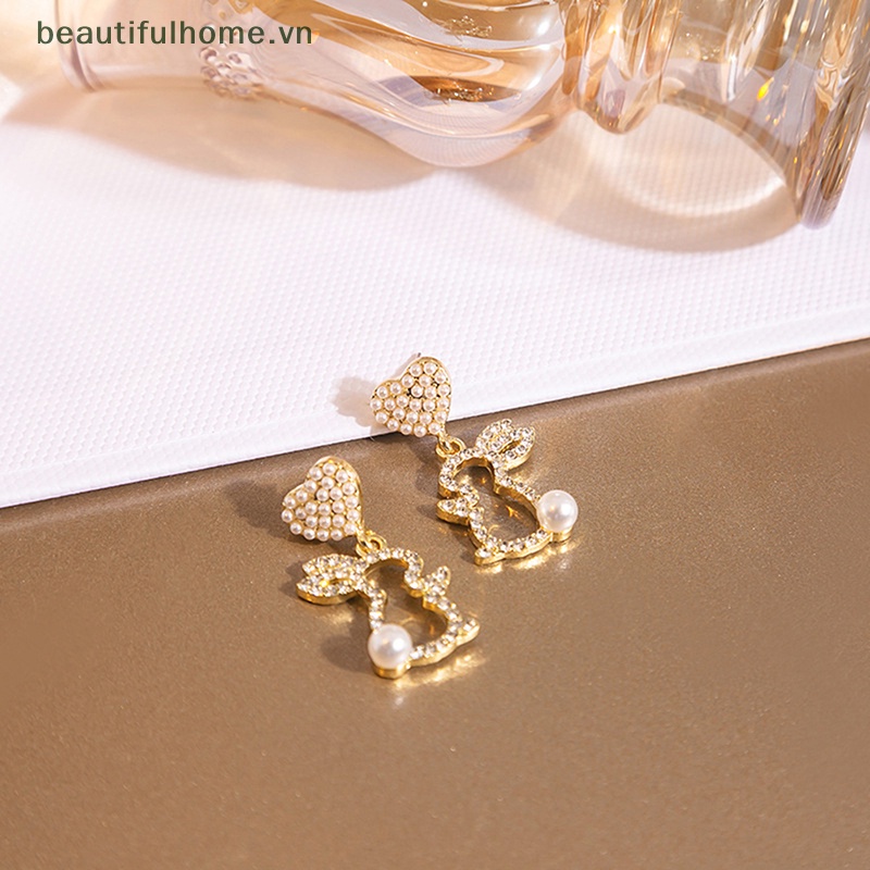 [beautifulhome] Bông Tai Hình Trái Tim / Thỏ Đính Ngọc Trai Giả Thời Trang Phong Cách Hàn Quốc Cho Nữ [beauty]