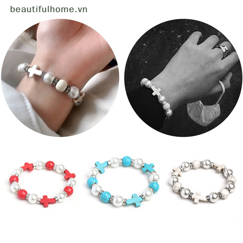 [beautifulhome] Vòng Đeo Tay Co Giãn Đính Ngọc Trai Thời Trang Phong Cách Punk Cho Nam [beauty]