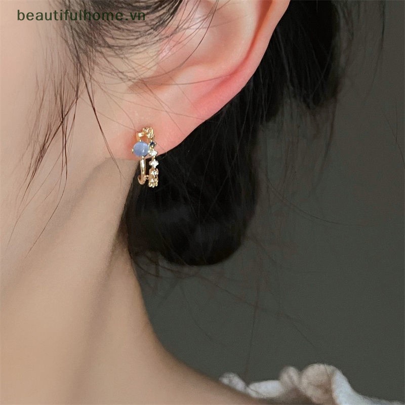 [beautifulhome] Bông Tai Đinh Tán Đá Mắt Mèo Zircon Ngọc Trai Ánh Kim Thời Trang Hàn Quốc Ngọt Ngào Cho Nữ [beauty]