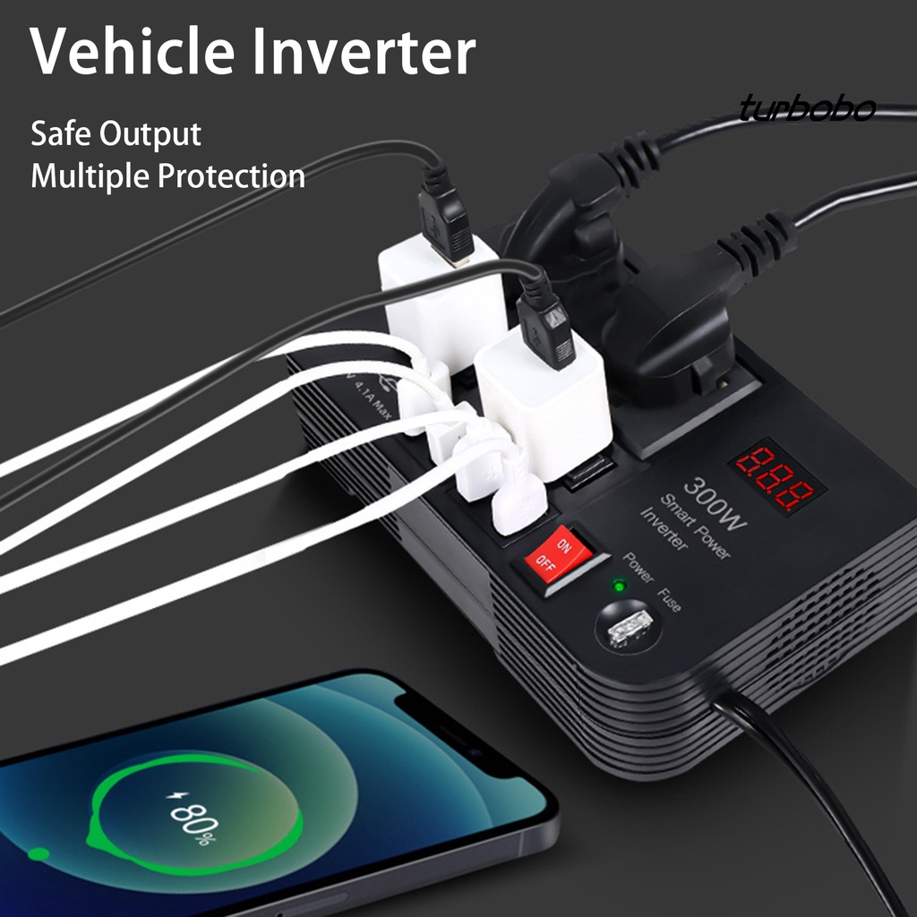 Bộ Chuyển Đổi Nguồn Điện 300W 4 Cổng USB DC 12V Sang AC 220V