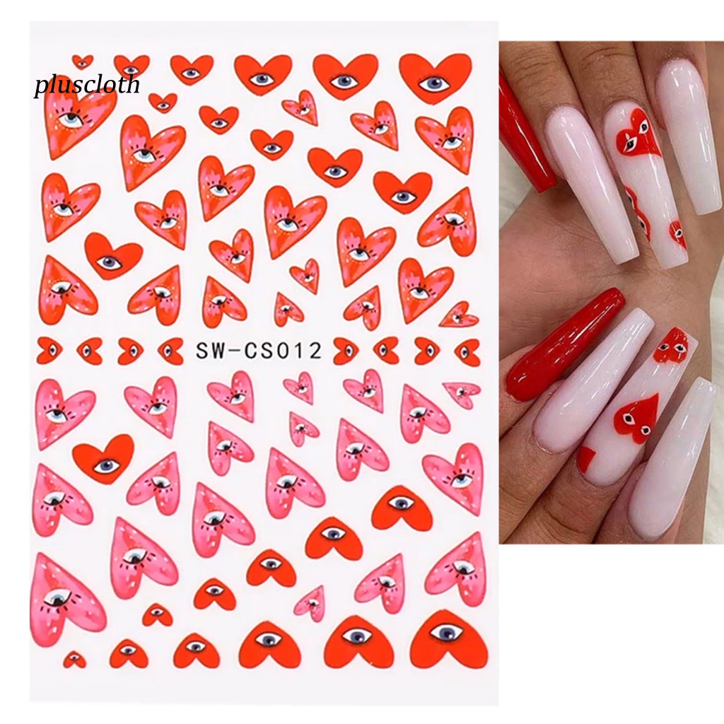 Bộ 2 Tấm Sticker Dán Móng Không Gây Kích Ứng Họa Tiết Trái Tim Mắt Quỷ 3D