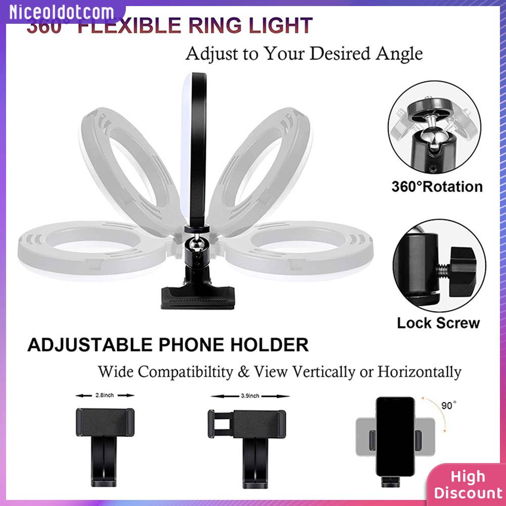 ☼Yimumiya ☼ Vòng Đèn LED 6 inch Cho Laptop Với Chân Tripod Kim Loại + Kẹp + Điều Khiển Bluetooth