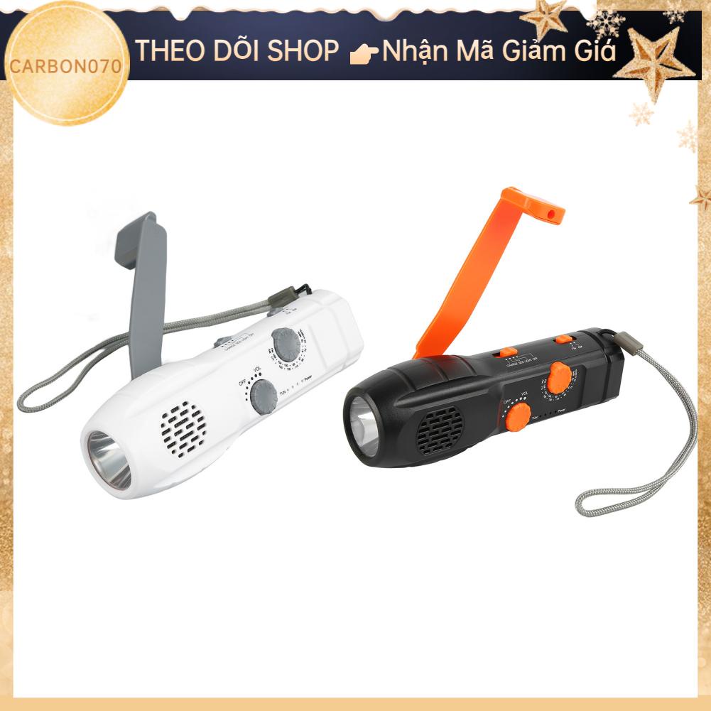 Carbon070 Đèn Pin Khẩn Cấp Đài Phát Thanh AM FM Sạc USB Báo Động SOS 1200MAh LED Nhỏ Quay Tay Cho Cắm Trại Đi Bộ Đường Dài